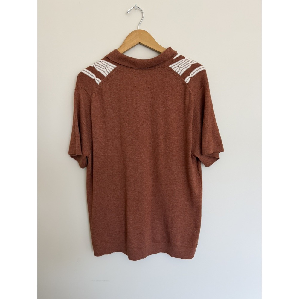 Abercrombie & Fitch Striped Polo Knit Shirt Mens Medium Rust Color Cotton - Picture 2 of 6